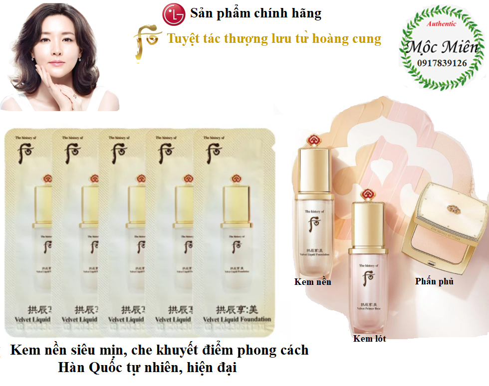 [Hcm]10 Gói Kem Nền Kiềm Dầu Che Khuyết Điểm Tự Nhiên Kiểu Hàn Whoo Velvet Liquid Foundation 1Mlx10