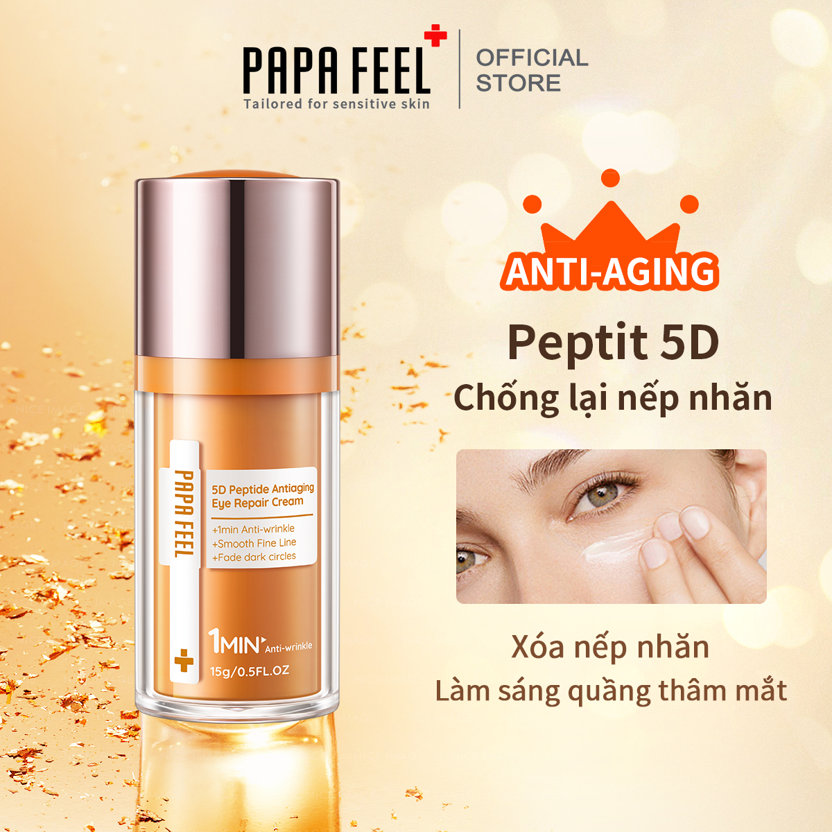 PAPA FEEL Kem mắt Chống nếp nhăn giảm thâm với Soluble Collagen+ Ceramide Eye Serum 15g