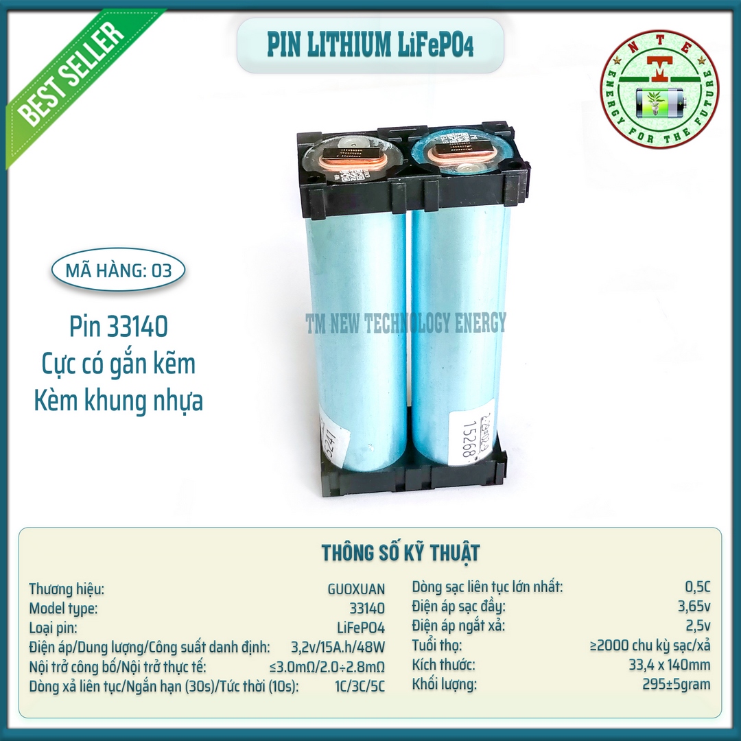 Pin Lithium iron phosphate LiFePO4 GUOXUAN 33140 32v 15Ah