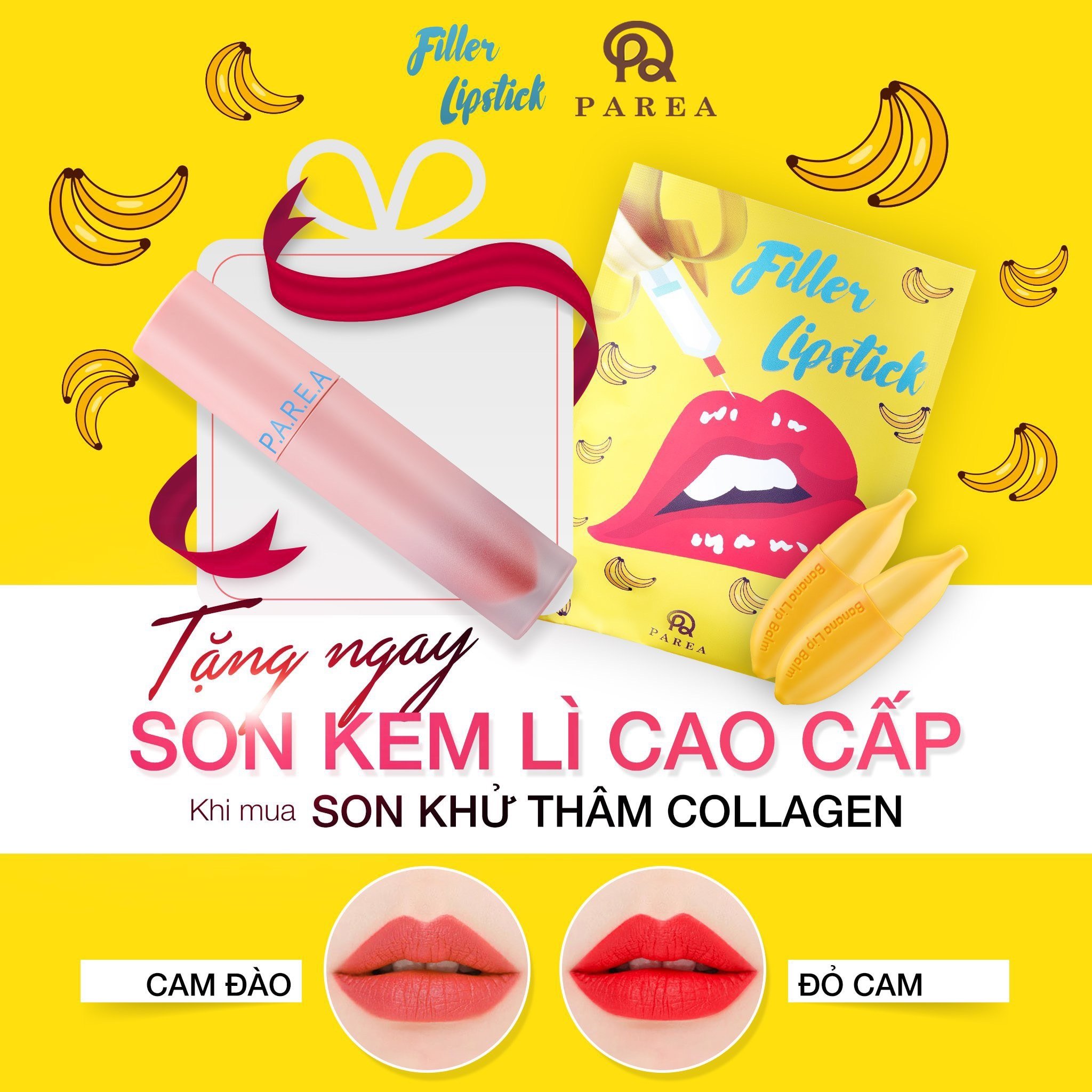 [HCM]Son Filler Collagen Chuối Khử Thâm Parea cùng son màu Chu Lipstick giúp môi căng mọng hồng hào