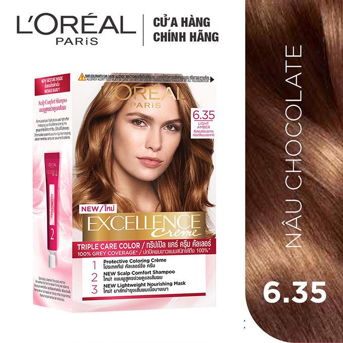 [HCM]Kem Nhuộm Dưỡng Tóc Phủ Bạc Loreal Excellence Cream 172ml - Màu 6.35 Nâu Socola