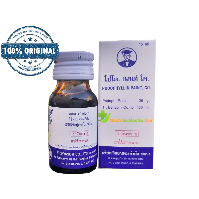[HCM]PODOPHYLLIN 25% SÙI MÀO GÀ KO TÁI PHÁT 15ML (chính hãng)