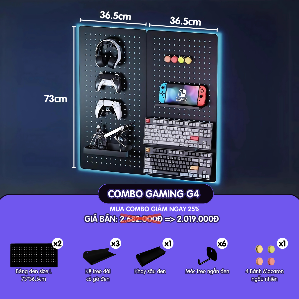 Bảng lỗ Pegboard Dola Home decor bàn làm việc Bảng decor pc gaming để mô hình anime tay cầm chơi gam