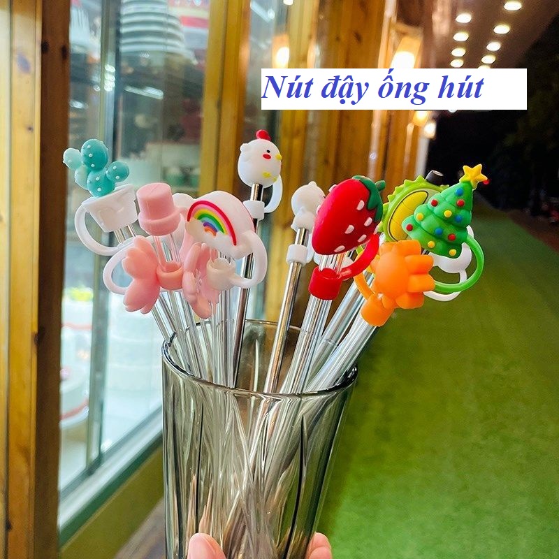Nắp đậy ống hút silicon 3D hoạt hình dễ thương straw topper nút đậy ống hút chống bụi nhiều màu – KA