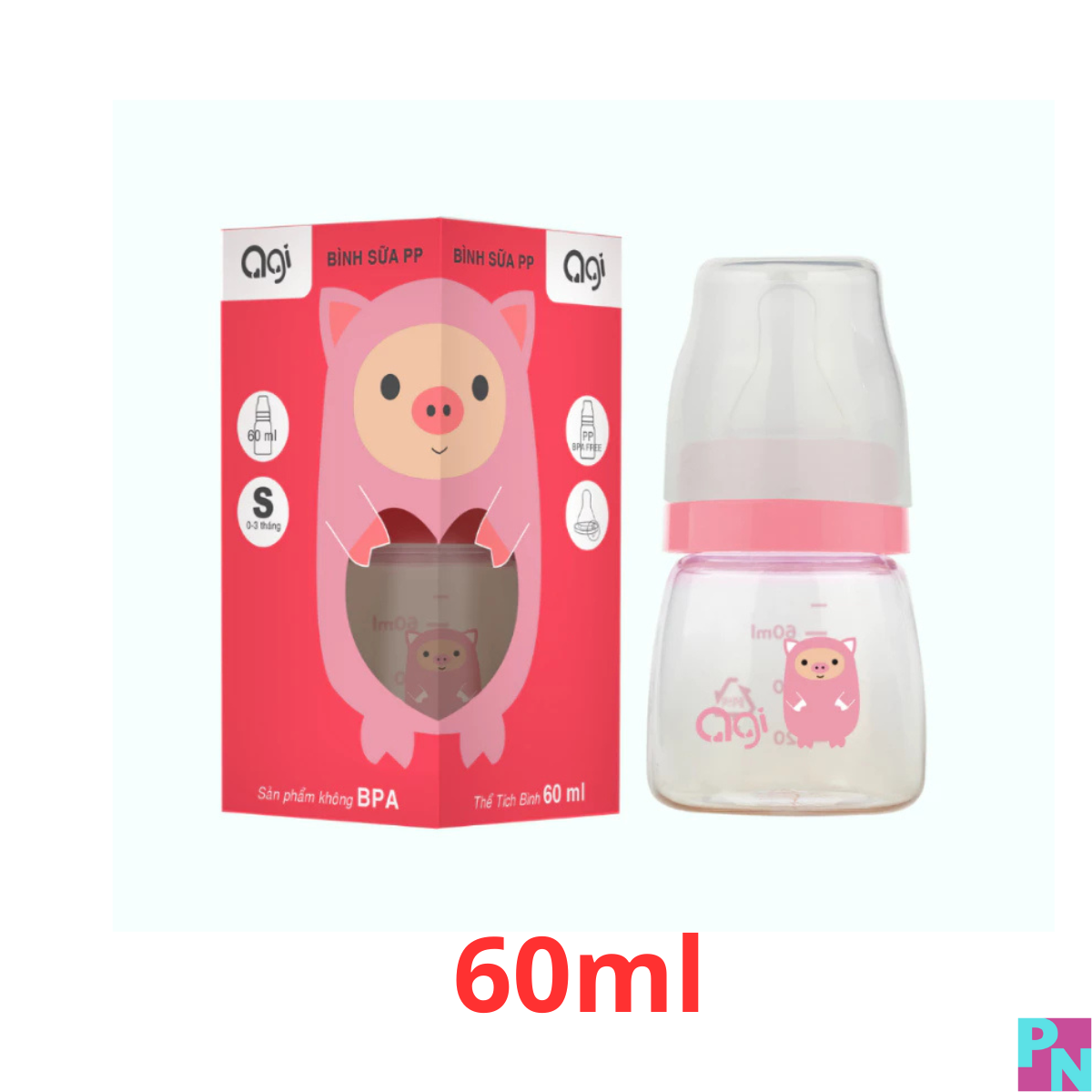 Bình sữa cổ hẹp Agi bình sữa PP 60ml 140ml 240ml cho bé núm vú siêu mềm chống sặc chống đầy hơi không BPA