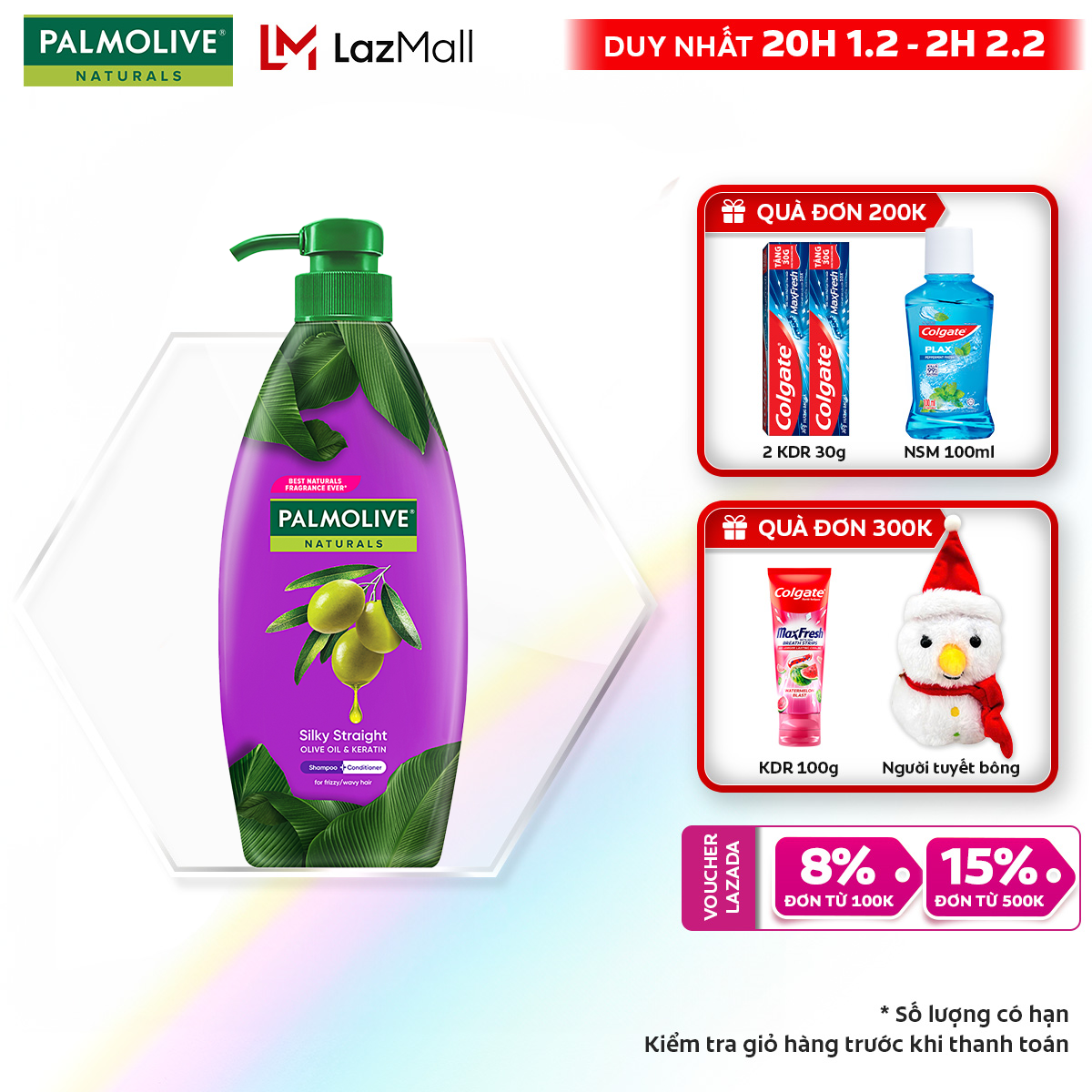 [Chỉ 20H 1.2 - 2H 2.2_Áp Voucher giảm thêm 15%]Dầu gội Palmolive kèm xả 2-trong-1 chiết xuất thiên n