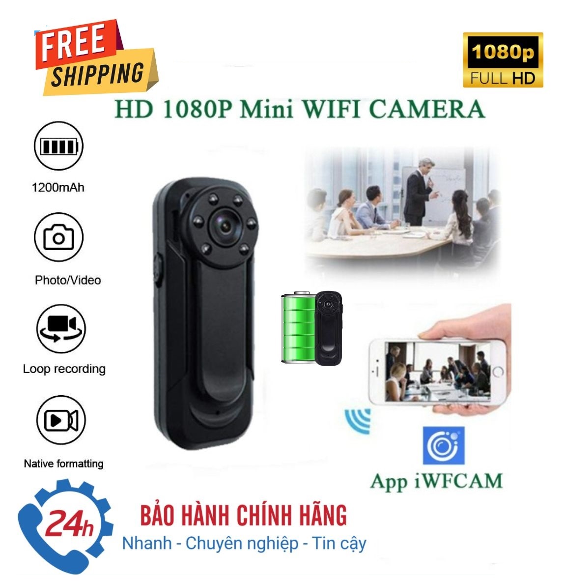 Camera mini Camera Cài Áo Camera Siêu Nhỏ Camera Mini Wifi Kết Nối Điện Thoại BK01 Hồng Ngoại Quay B