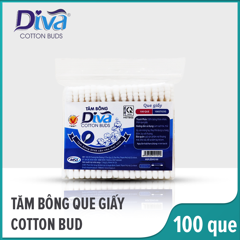 [100 Que] Tăm Bông Diva Que Giấy