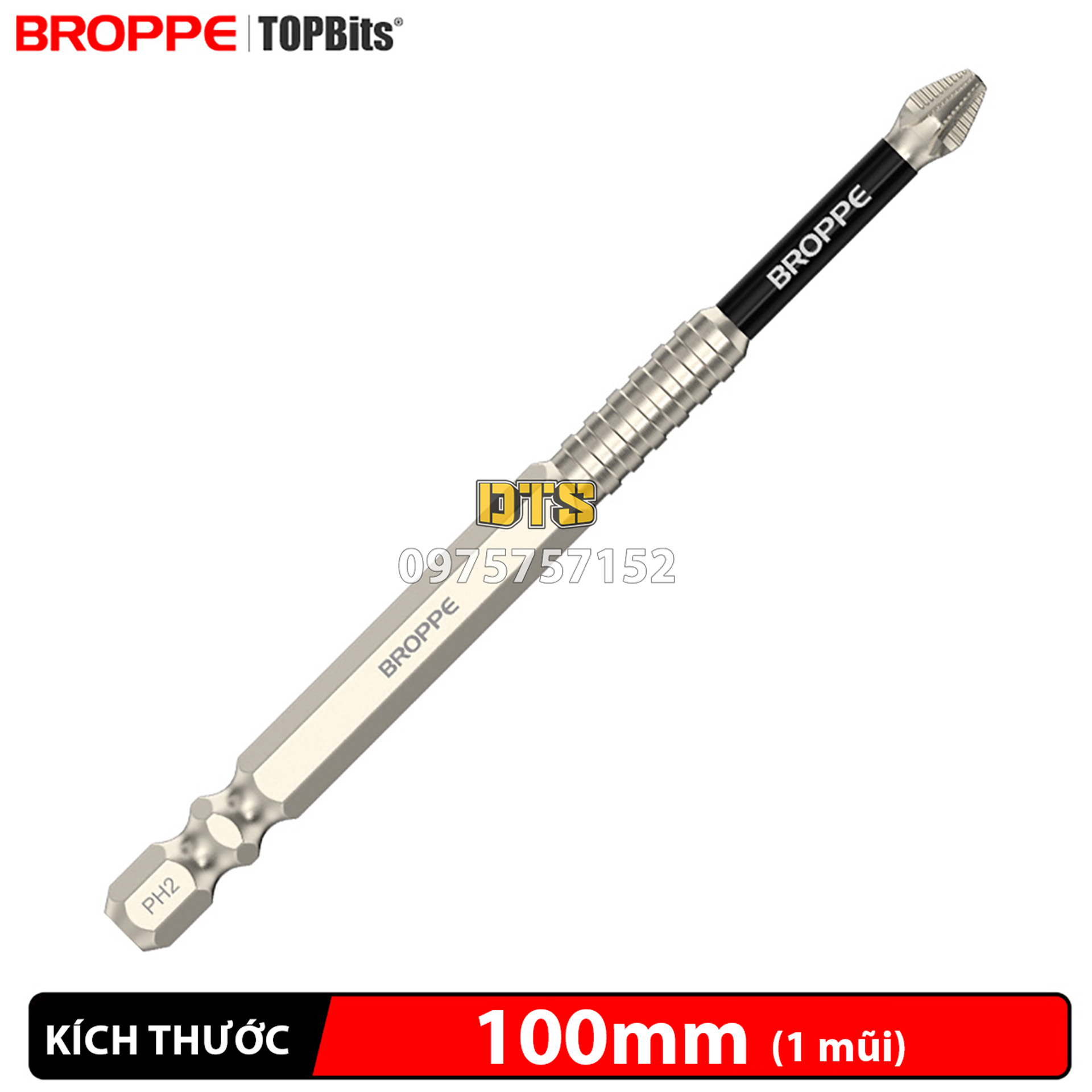 Mũi vít PH2 chống trượt TOPBits chính hãng BROPPE | Mũi bắn vít 1 đầu PH2 bake chữ thập từ tính cao 