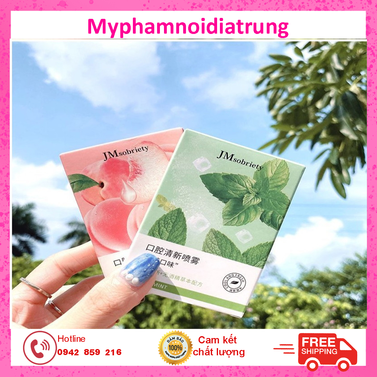 Xịt thơm miệng kháng khuẩn chính hãng nội địa Trung hương bạc hà the mát và đào ngọt