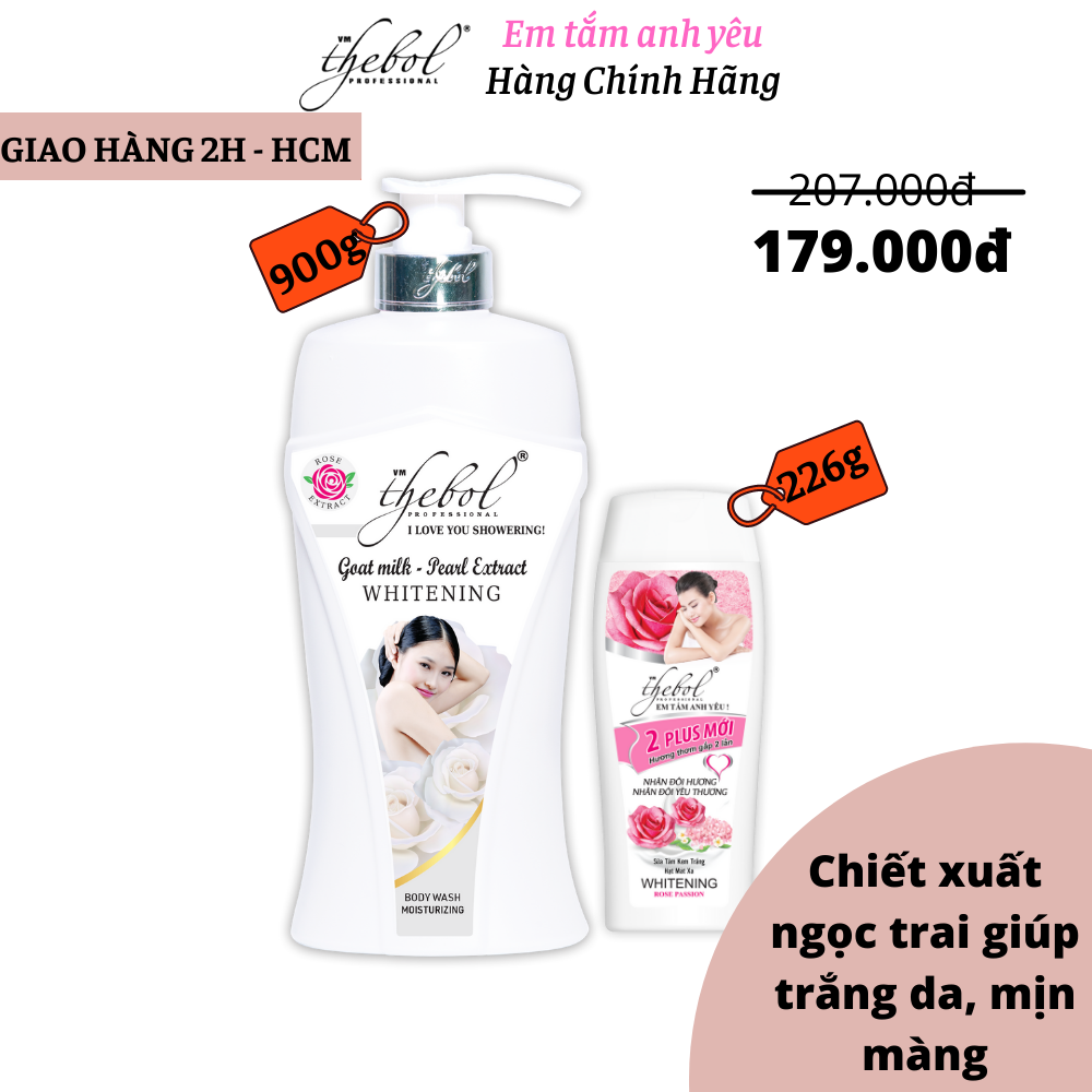 [Hcm]Sữa Tắm Trắng Da Thơm Lâu Chiêt Xuất Ngọc Trai Và Lá Neem Thebol 900G + Sữa Tắm Sữa Dê Hạt Massage 226G