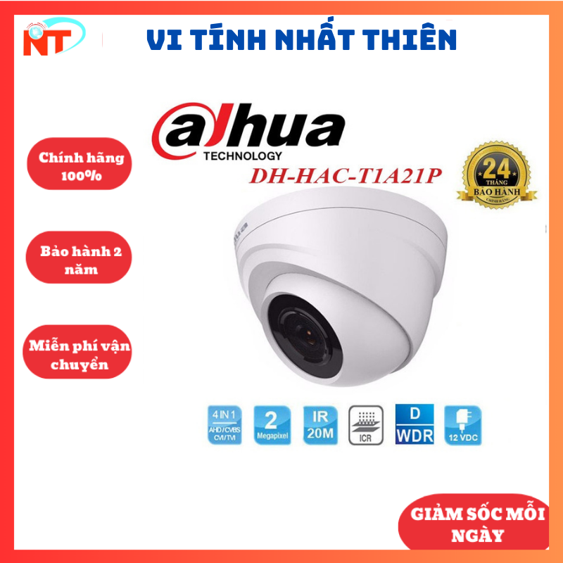 DAHUA - Camera Dome HDCVI 2MP DAHUA HAC-T1A21P hồng ngoại 20M Vỏ Plastic chống nước và bụi: IP67 - Vi tính Nhất Thiên