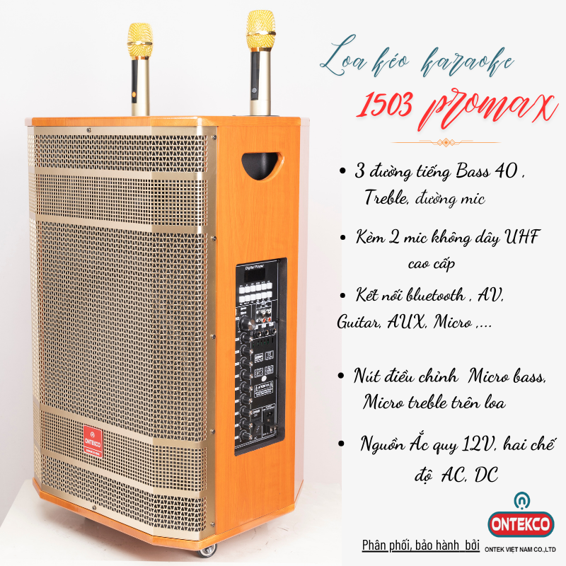 loa kéo không dây karaoke ontekco  công suất lớn bản nâng cấp - bass 40cm 3 đường tiếng cao cấp hát 