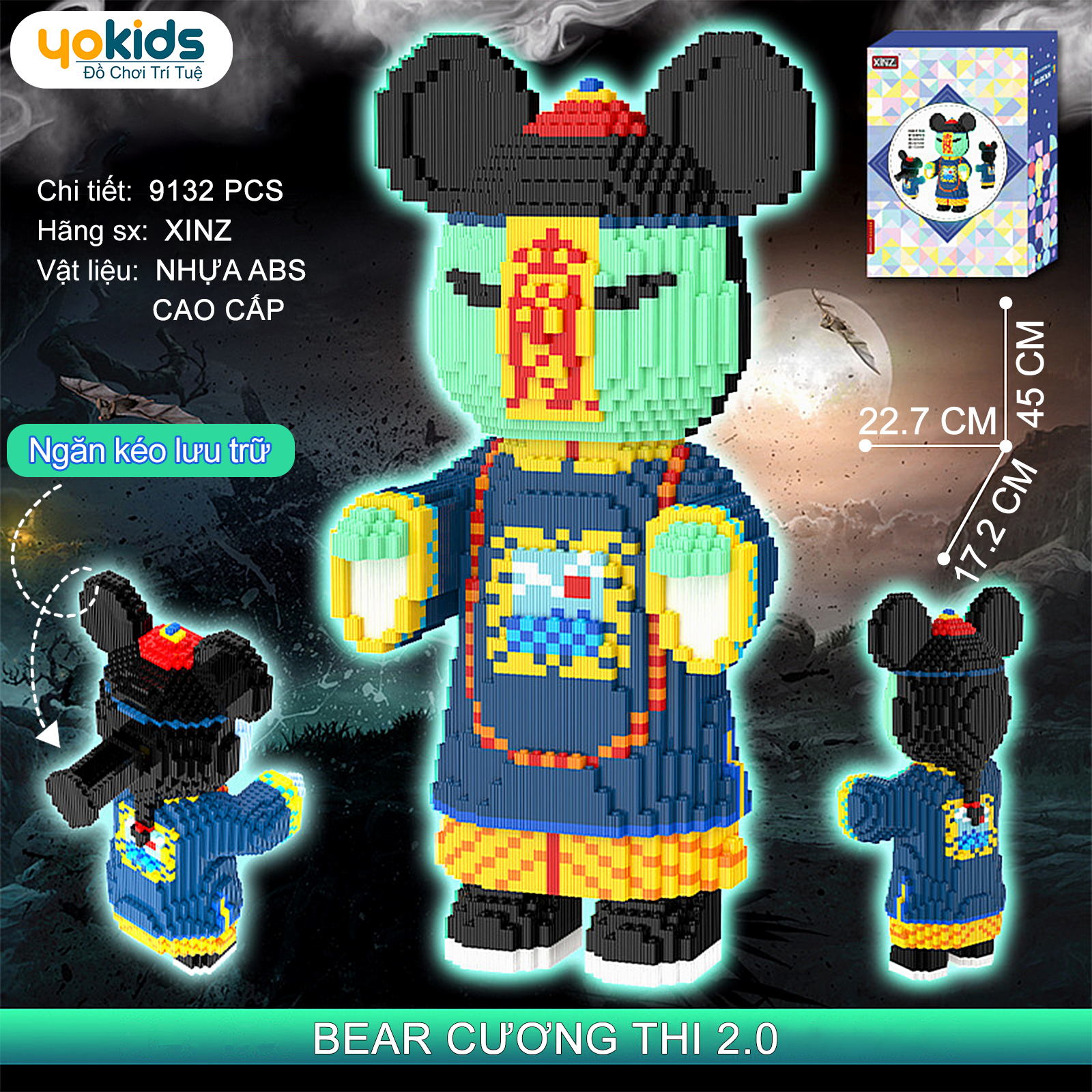 Mô hình lắp ráp Gấu BearBrick Cương Thi - Đạo Sĩ 45cm Có Ngăn Kéo YOKIDS Mảnh Ghép Gai Hãng Xinz Khổ