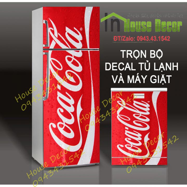 Miếng DECAl bóc Dán Tủ Lạnh - Phù Hợp Mọi Loại Tủ (Mẫu Coca-Cola)