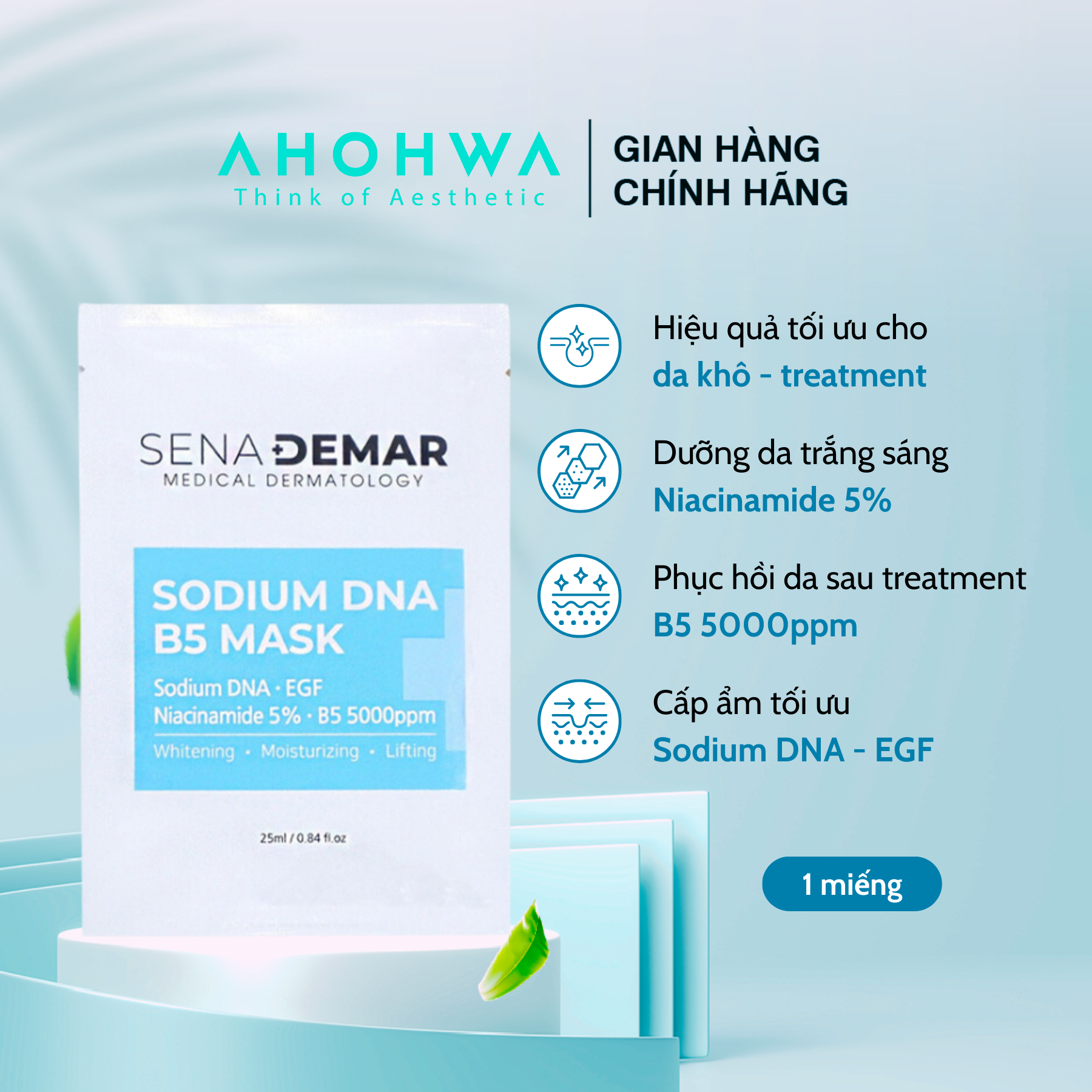 Mặt Nạ Hàn Quốc Sena Derma Sodium DNA B5 Cấp Ẩm Phục Hồi Dưỡng Trắng Da 1 Miếng 25ml