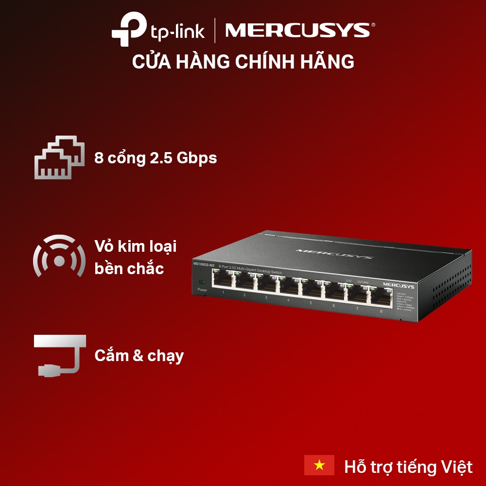 Bộ Chia Mạng Mercusys MS108GS-M2 / MS105GS-M2 – 8 Cổng 2.5G Vỏ Kim Loại Bền Hoạt Động Êm Ái
