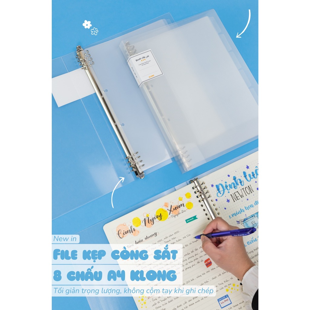 Bìa sổ còng sắt A4 8 chấu Klong VPP TUEMINH Binder file còng có thể refill thay ruột MS 539