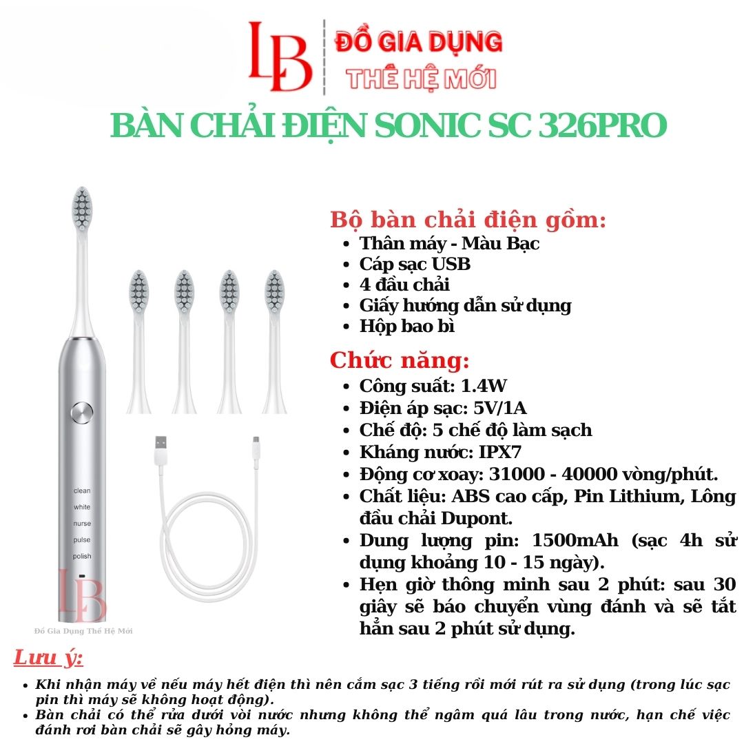 Bàn chải điện Sonic SC326 bàn chải đánh răng điện lông mềm công nghệ Đức bản Plus 2024