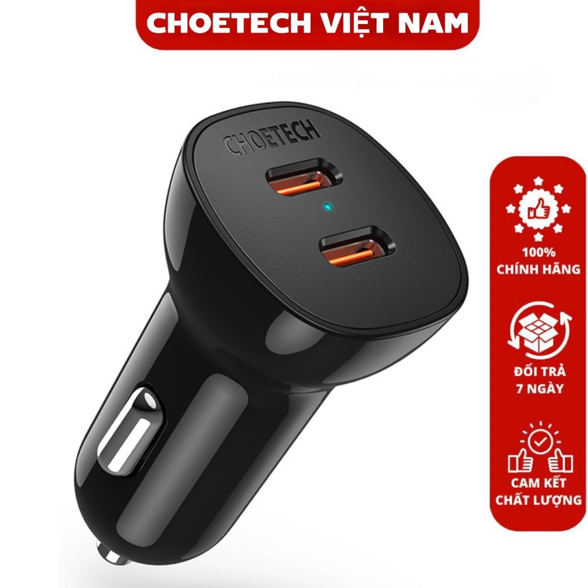Tẩu sạc nhanh Choetech TC0008  trên ô tô 2 cổng Type C 40W (Hàng chính hãng)