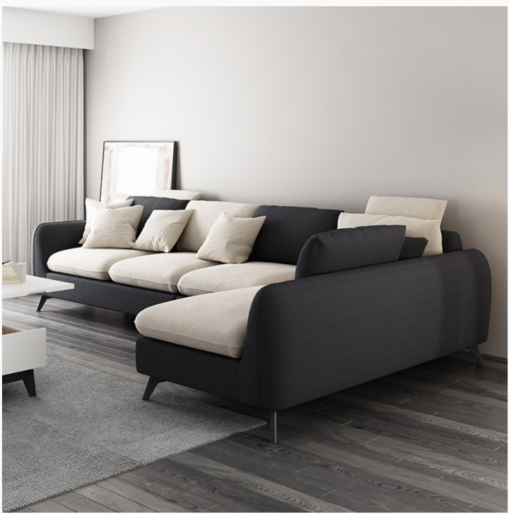 Bộ Sofa cao cấp thiết kế kiểu dáng chữ L bọc vải Cotton Linen 2 màu đen trắng sang trọng có 4 chỗ ngồi - EL-SF05