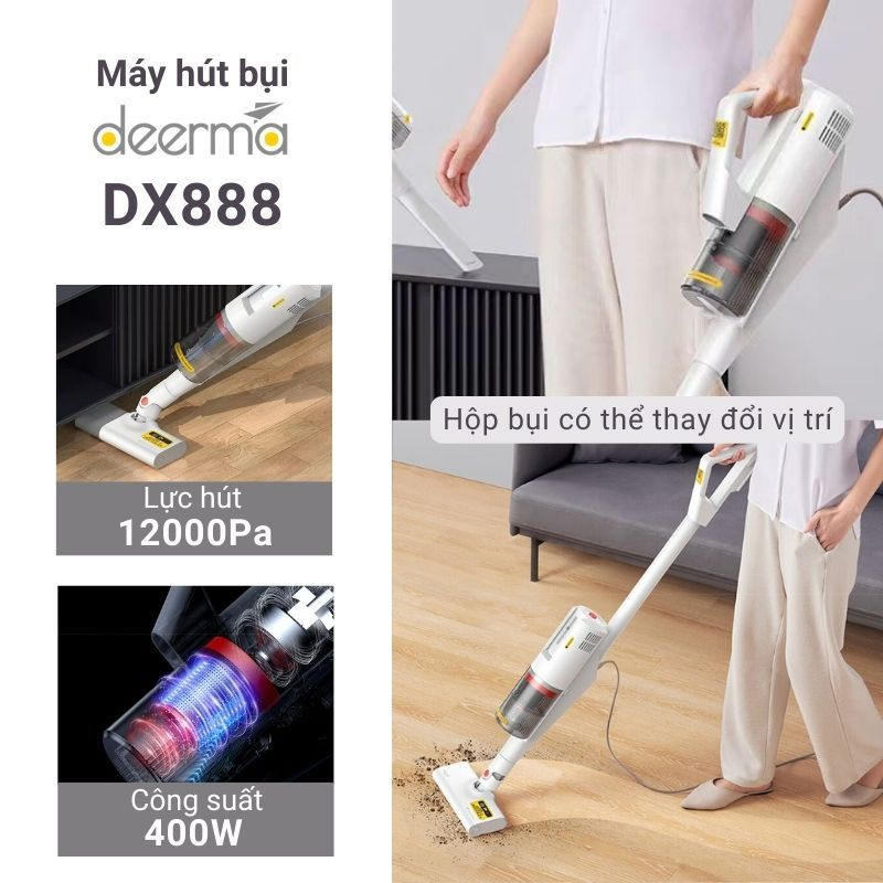 Máy hút bụi cầm tay có dây Deerma DX300 lực hút cực mạnh 3 đầu hút đa năng - Bảo hành 12 tháng