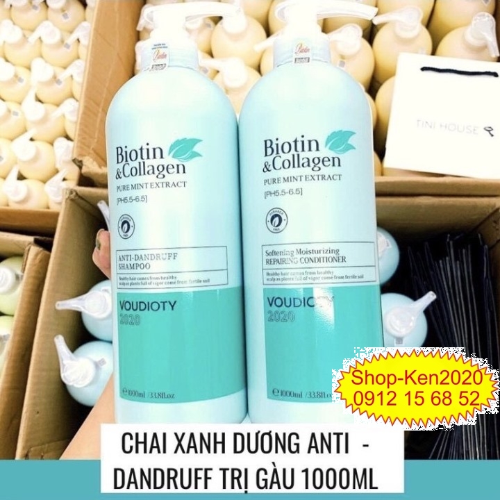 Cặp Dầu Gội Xả Biotin Collagen Trắng 1000Ml X2 [Mẫu Mới 2021] Chống Gầu Giảm Rụng Tóc Phục Hồi Tóc Khô Xơ Hư Tổn (Xanh Dương)