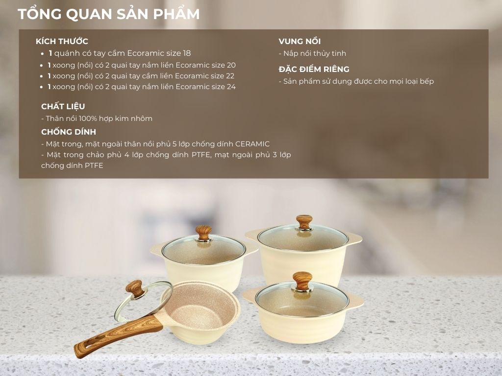 Bộ 4 Nồi Chảo Chống Dính Đáy Từ Cao Cấp (Nồi 2024cm Chảo 2024cm)