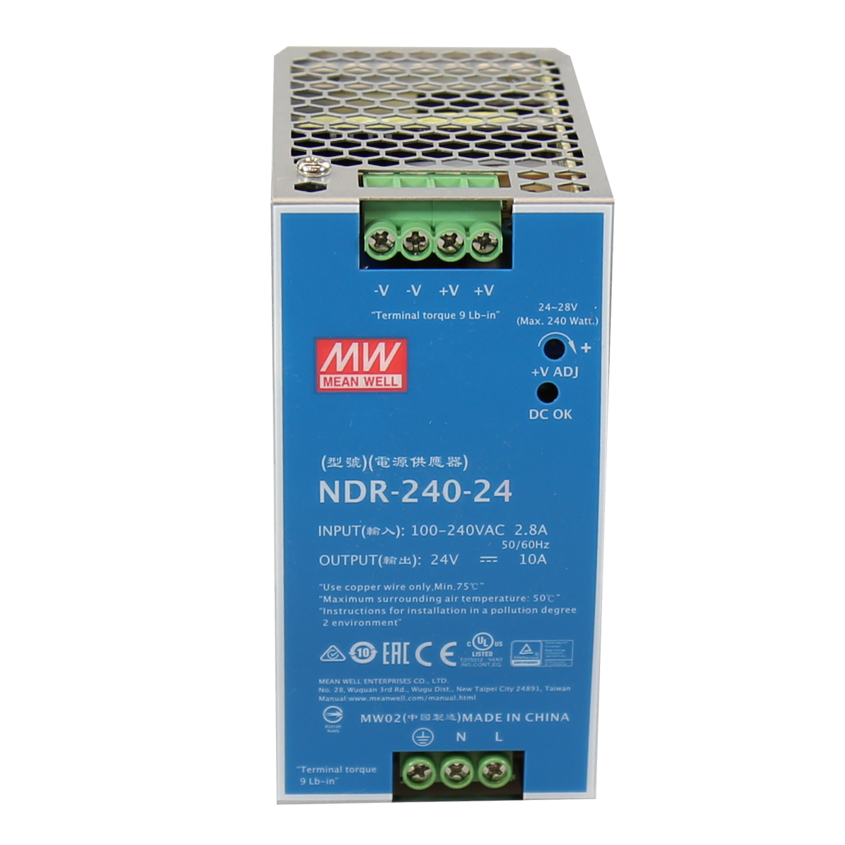 [Mean Well NDR-240-24] Bộ Nguồn Công Nghiệp 240W 24V 10A | Điện Áp Đầu Vào AC 90-264V / DC 127-370V | Thiết Kế Gài Ray Tiêu Chuẩn DIN Rail | Hàng Chính Hãng - NDR-240-48