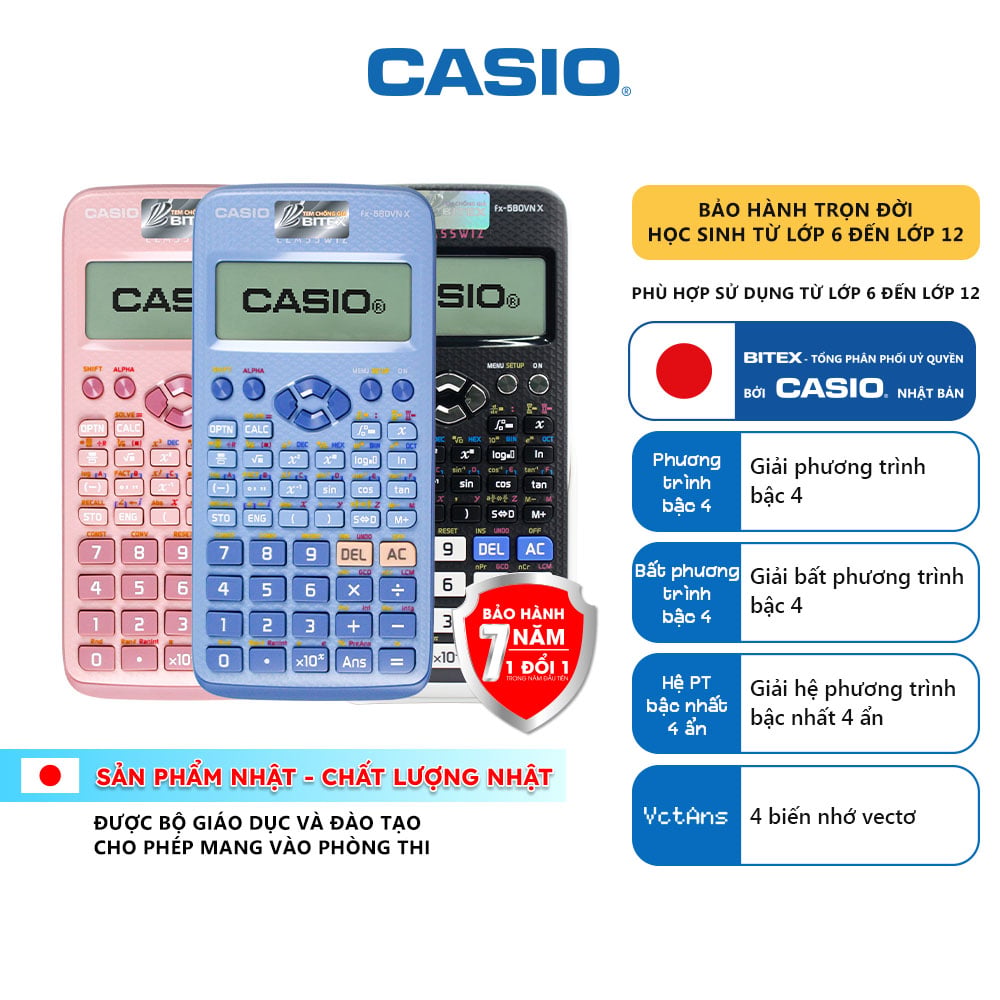 Máy tính fx-580VN X Casio Đen/Hồng/Xanh cá tính chính hãng dành cho học sinh sinh viên Dùng cho các kì thi đại học tốt nghiệp tính toán chính xác