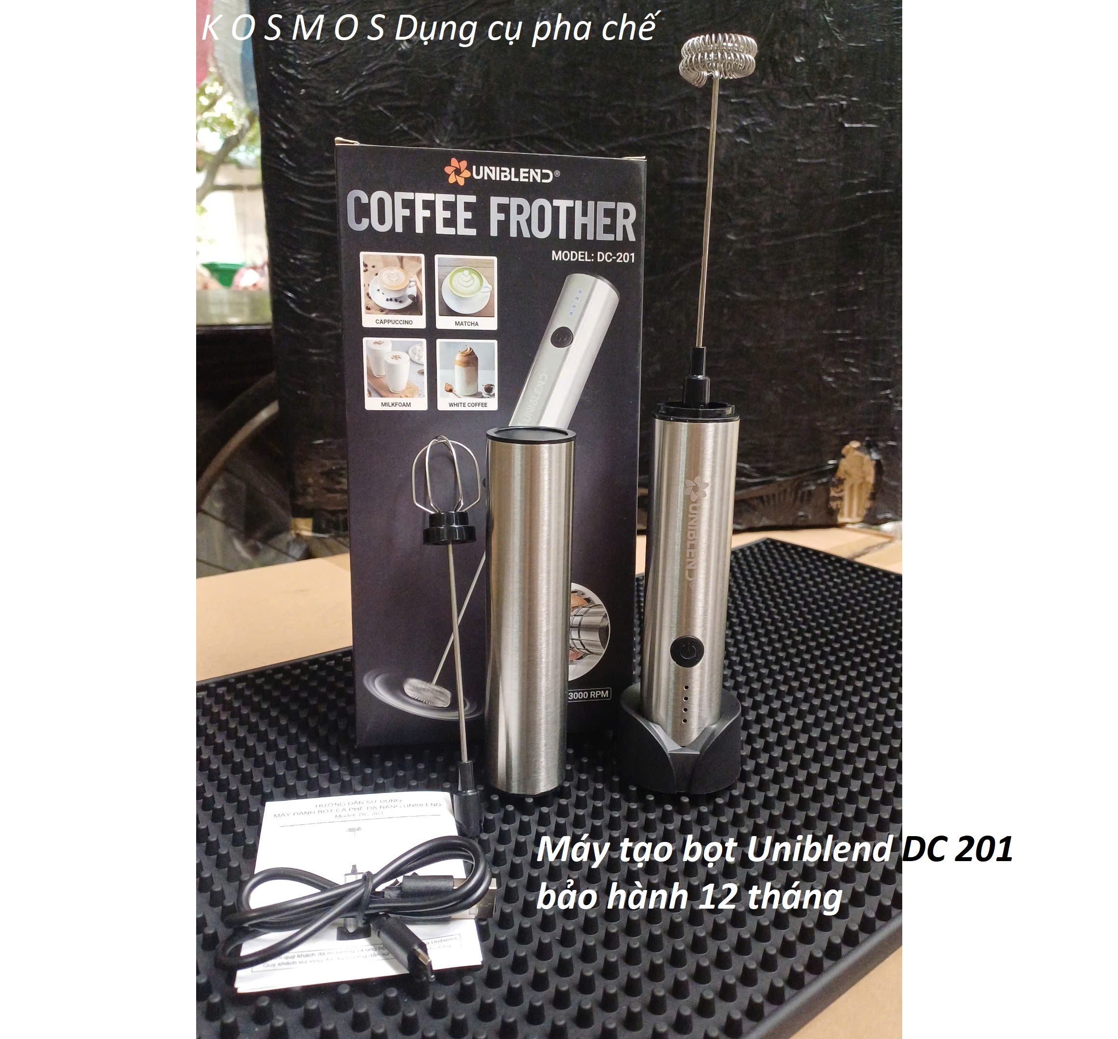 Máy tạo bọt Micro Foarm MF150G đánh cà phê dùng pin sạc - 2 đầu Đánh bot và Đánh trứng