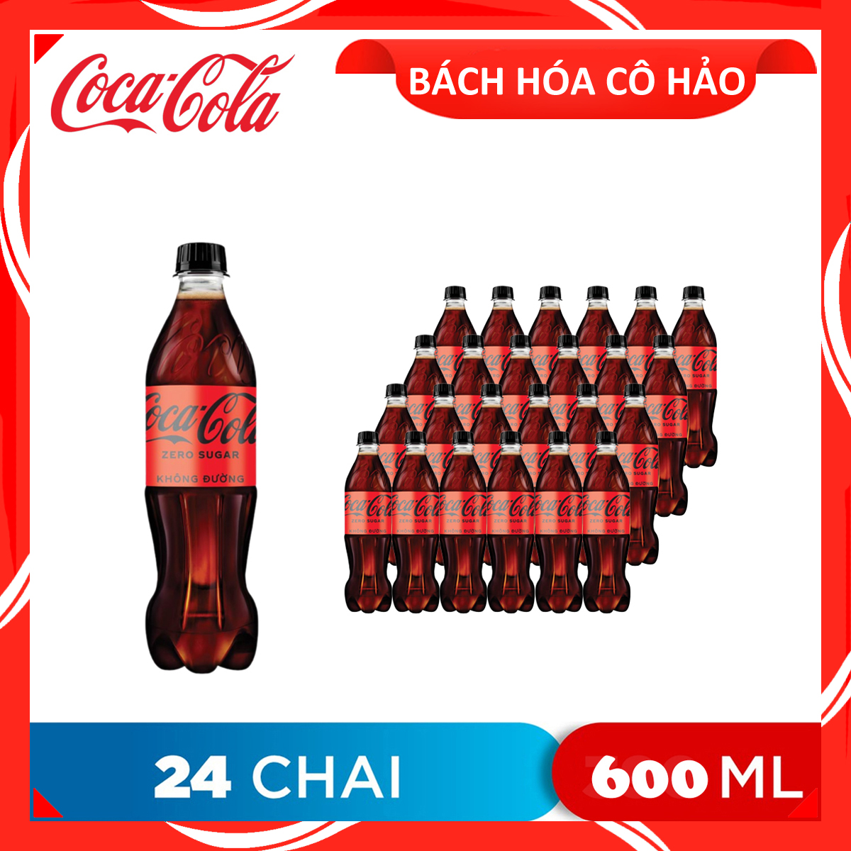 THÙNG 24 CHAI NƯỚC NGỌT KHÔNG ĐƯỜNG ZERO SUGAR COCA COLA 600ML