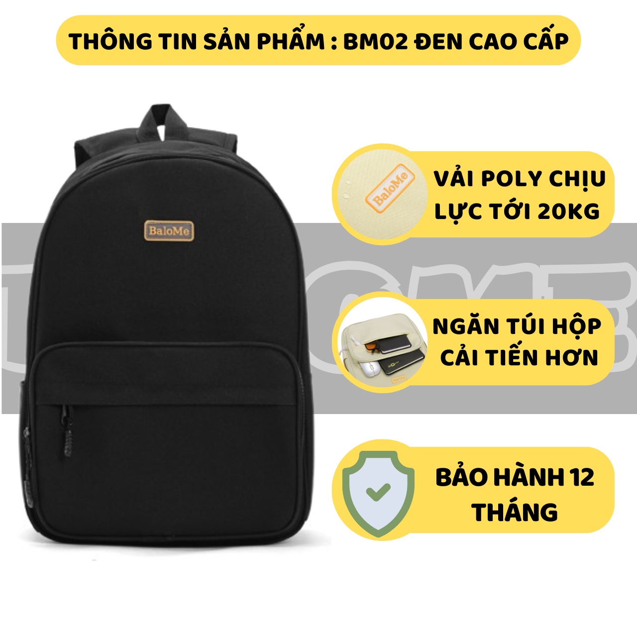 Balo Cao Cấp Đi Học Nam Nữ thương hiệu BaloMe Balo Thời Trang Nam Nữ Chống Nước - Bảo Hành 1 Đổi 1 M