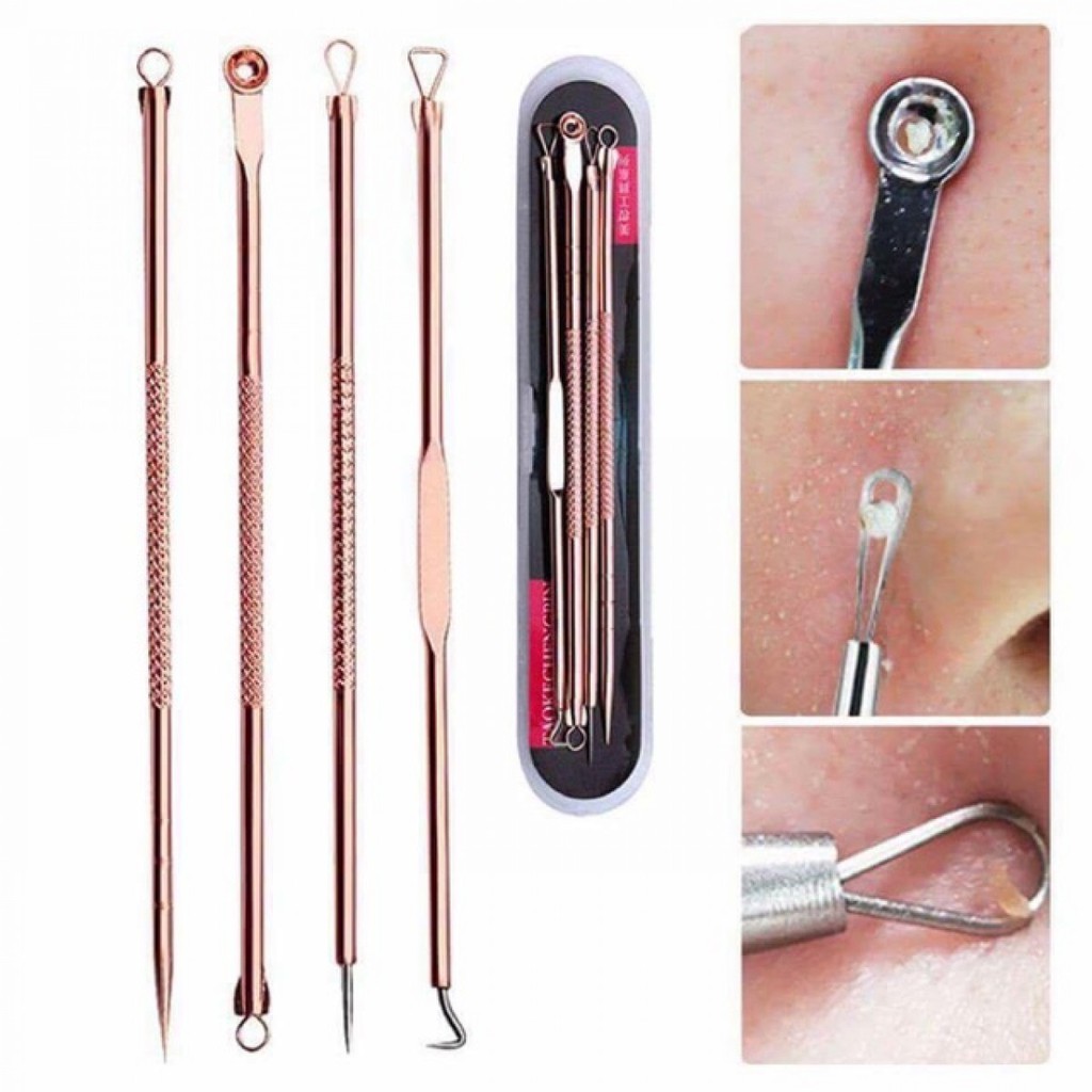 Combo 4 Cây Nặn Mụn Chuyên Nghiệp (Kèm Hộp Đựng) Màu Đồng