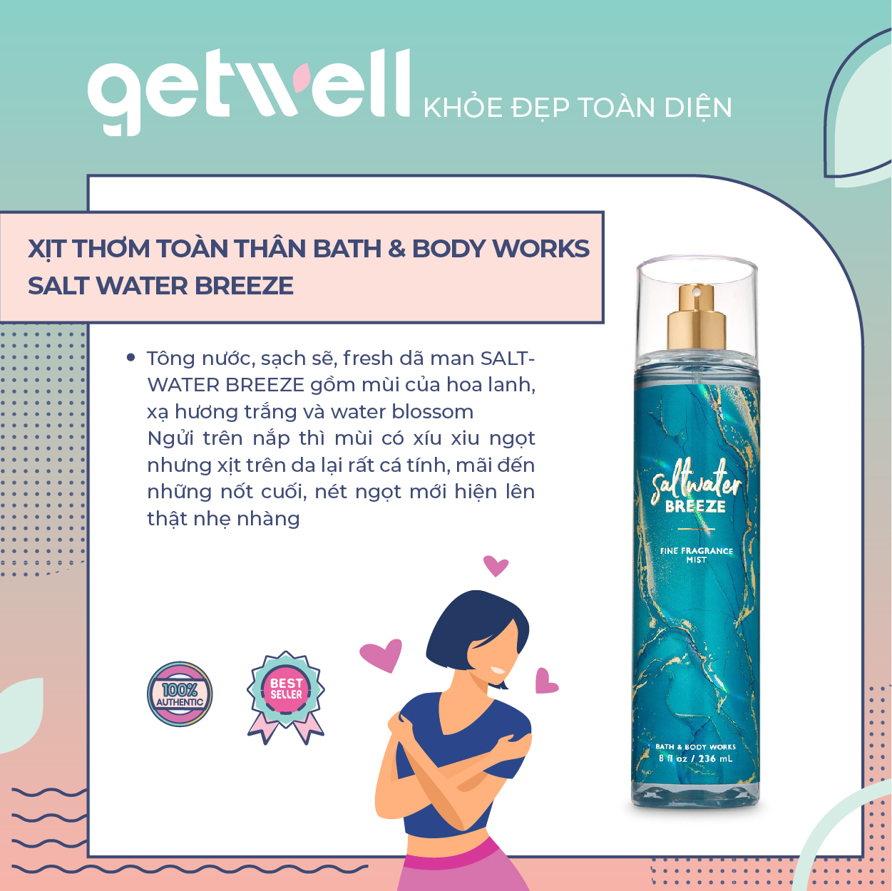 [HCM]Xịt thơm toàn thân Bath & Body Works Fine Fragrance Mist - SALTWATER BREEZE (236ml)