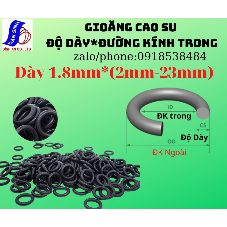 Dày 1.8mmĐường kính trong 2mm đến 26mm Gioăng cao su Oring NBR