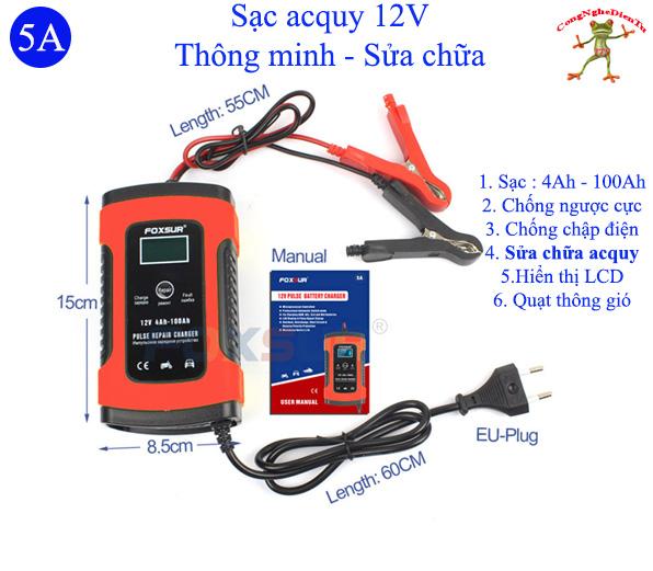 Sạc acquy 12 volt FOXSUR dòng sạc 5A