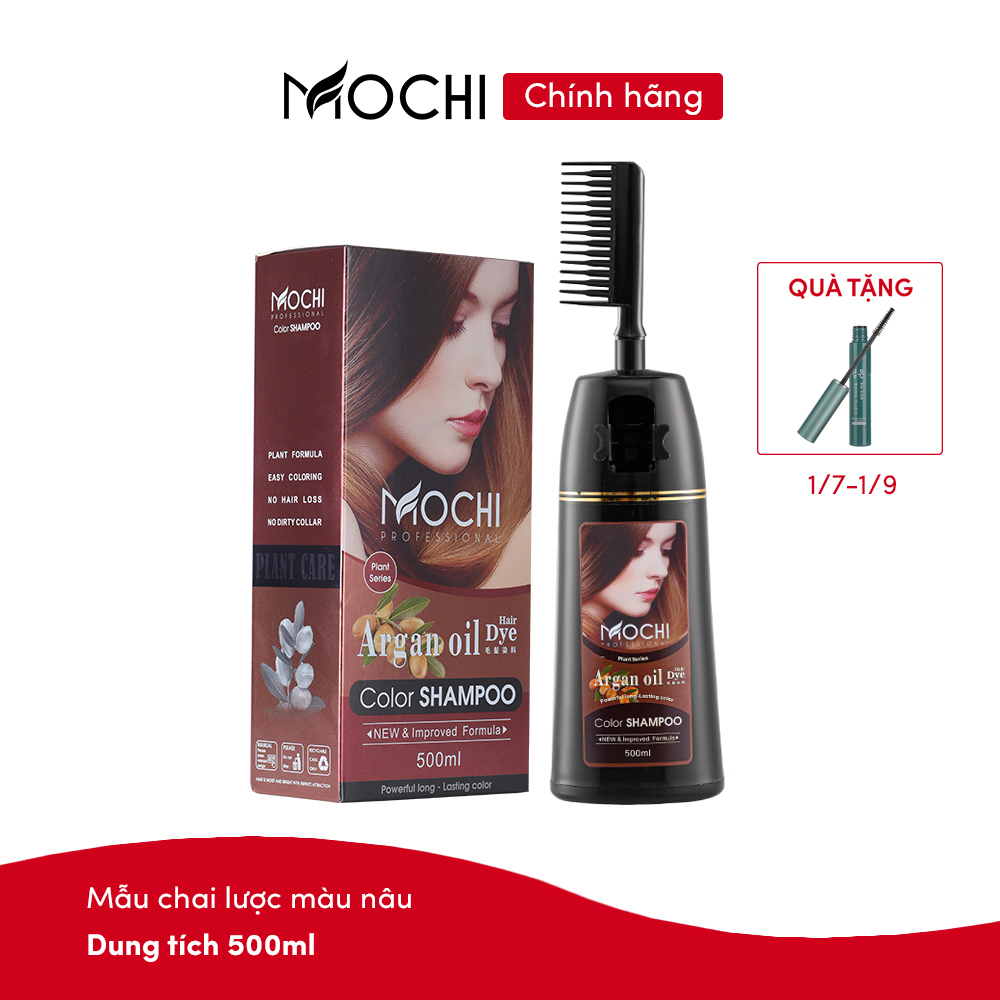 Dầu gội phủ bạc Mochi Nhật Bản (Lược chải & vòi nhấn). Dầu gội thảo dược nhuộm tóc ngay tại nhà