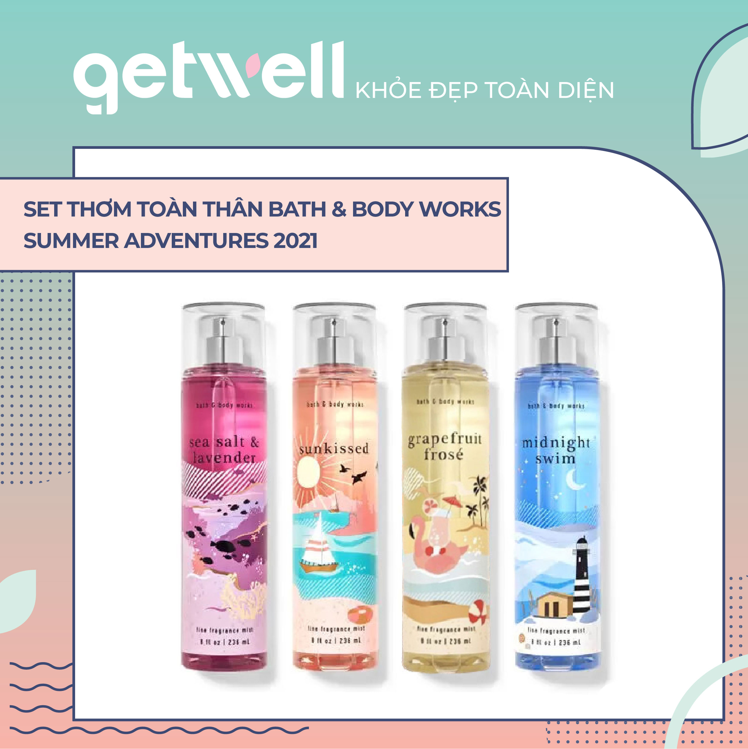 [Hcm][ Summer Adventures 2021] Xịt Thơm Toàn Thân Bath & Body Works - Midnight Swim | Grapefruit Frose | Sea Salt & Lavender | Sunkissed