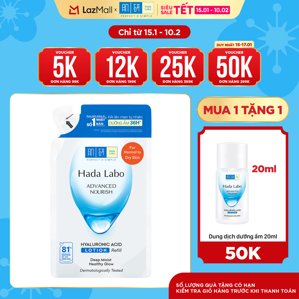 Túi refill lotion dưỡng ẩm Hada Labo Advance Nourish Hyaluronic Acid cho da thường và da khô 170ml
