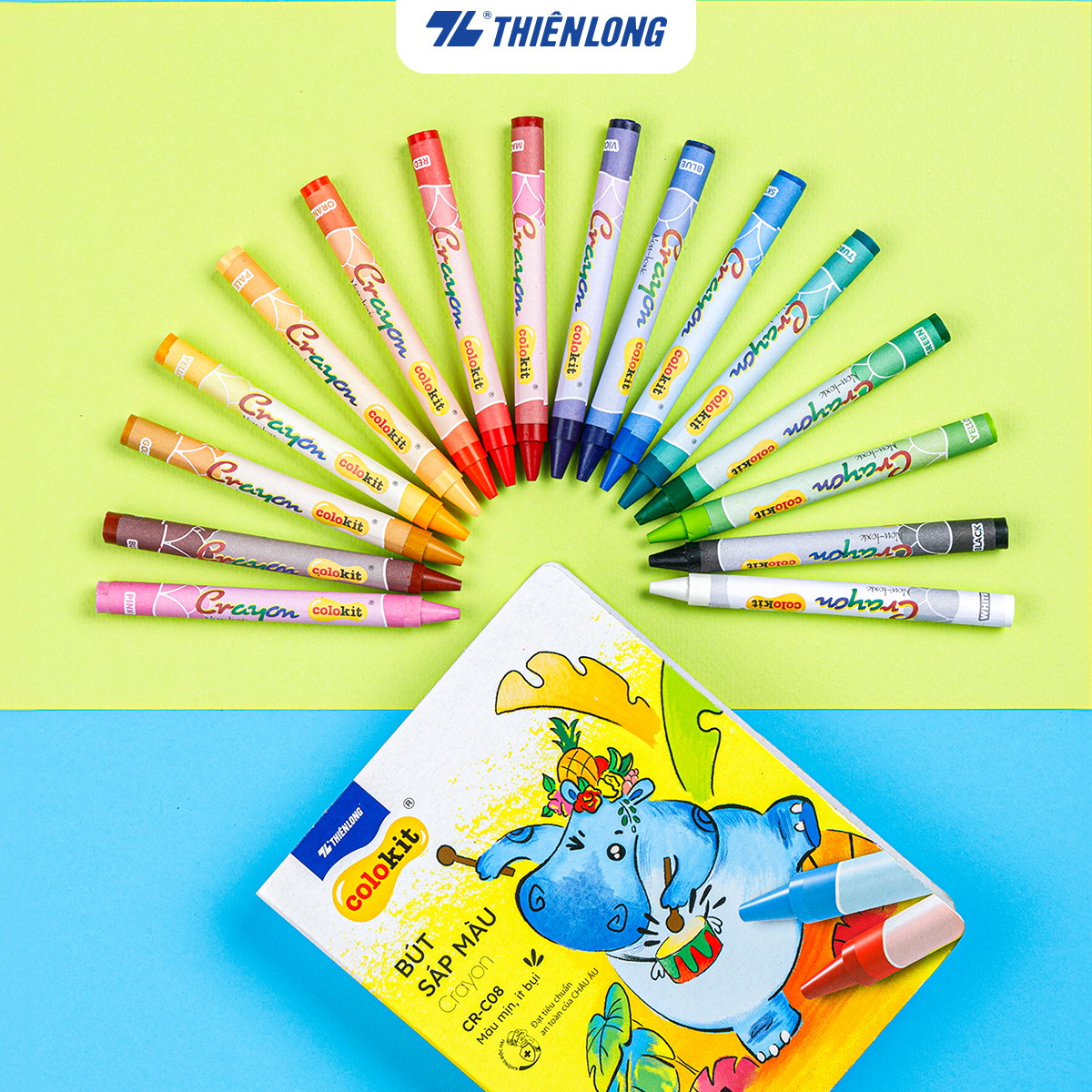 Bút sáp màu Thiên Long Colokit 16 màu mịn ít bụi đều màu an toàn cho bé tô màu vẽ tranh CR-C08