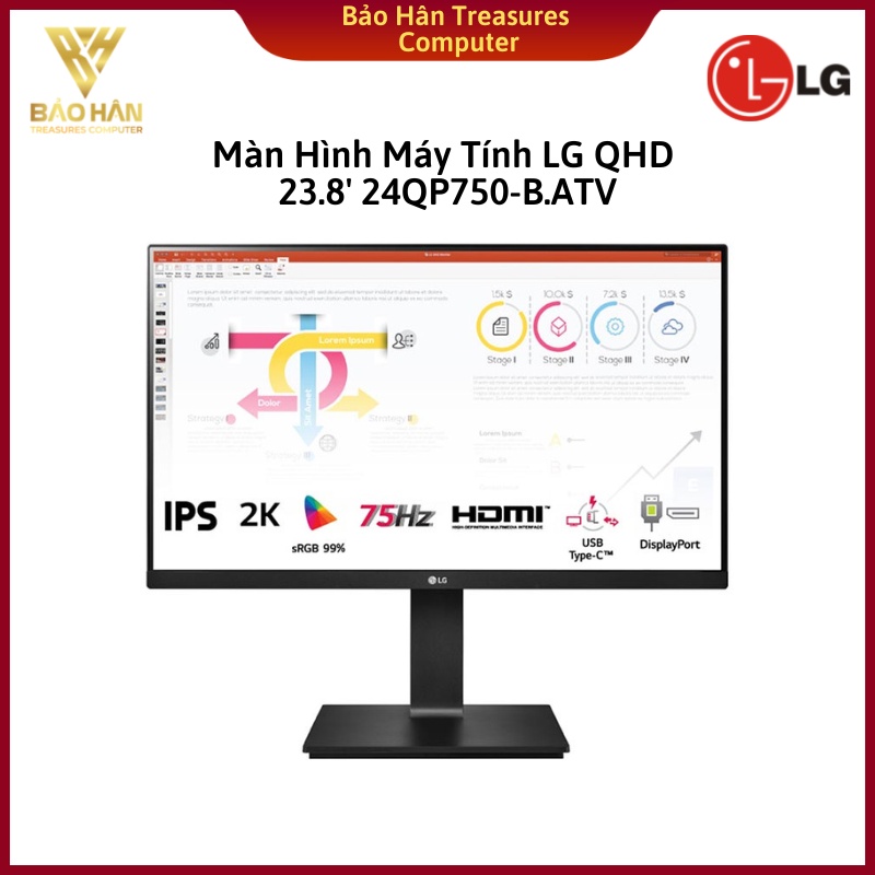 Màn Hình Máy Tính LG QHD 23.8 IPS AMD FreeSync HDR10 sRGB 99% Daisy Chain và USB Type-C 24QP750-B -
