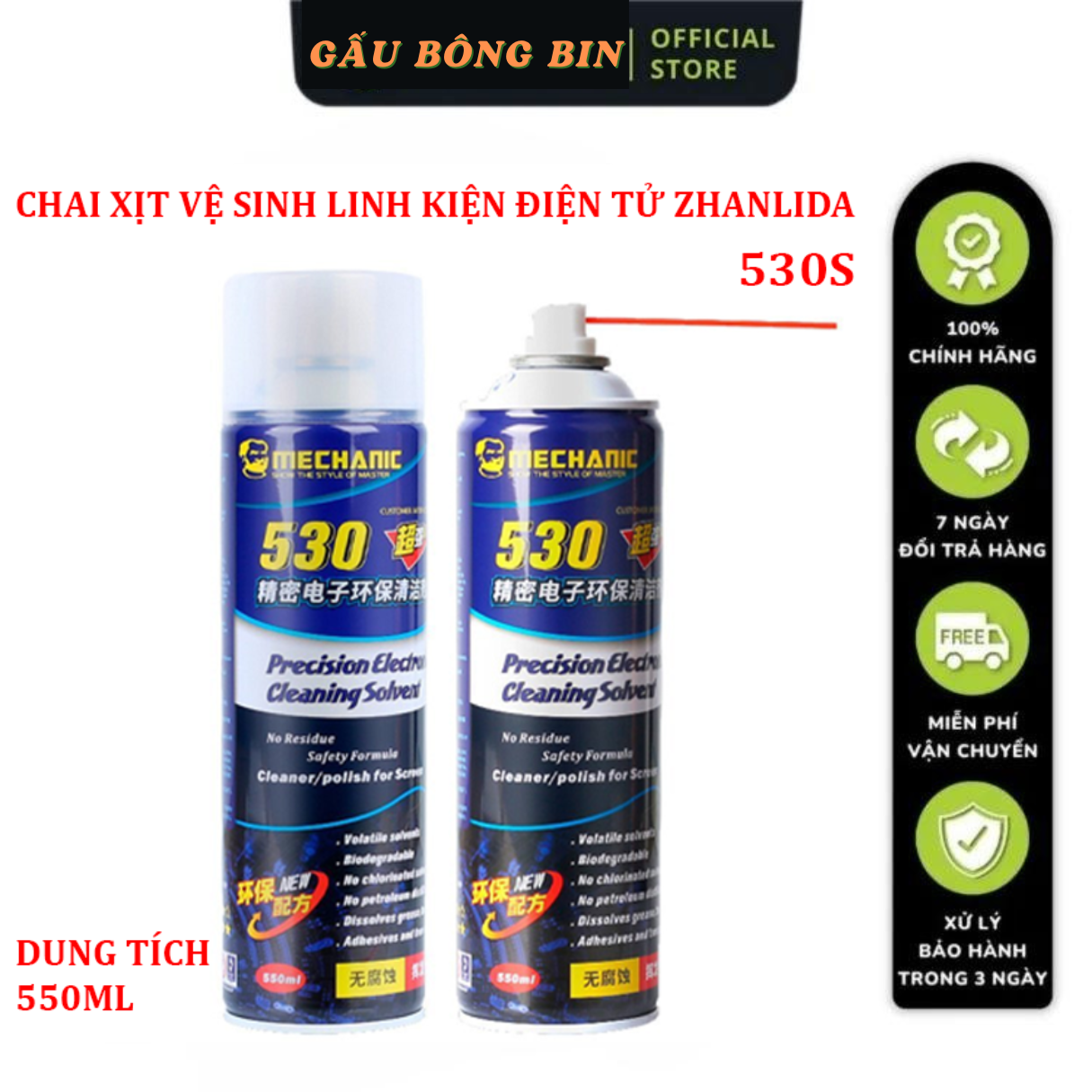 CHAI XỊT VỆ SINH LINH KIỆN ĐIỆN TỬ ZHANLIDA 530SNước tẩy keo lau màn hình điện thoại.-BT