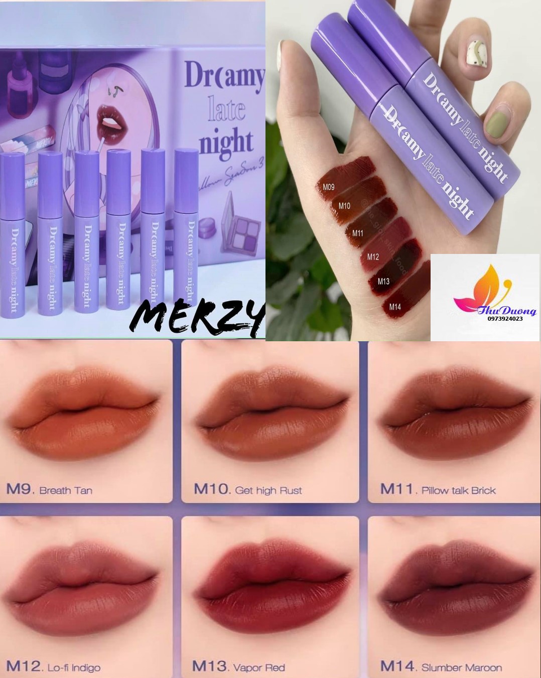[NEW] Son Kem Lì Mịn Mượt Nhẹ Môi Merzy Dreamy Late Night Mellow Tint 4g