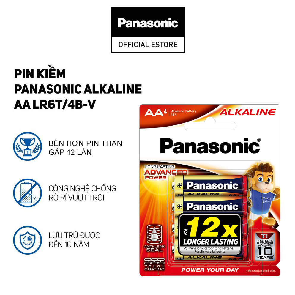 Vỉ Pin Kiềm AA Alkaline Panasonic LR6T/4B-V (4 Viên) – Hàng Chính Hãng