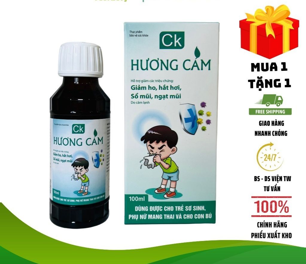 Siro ho HƯƠNG CẢM giảm ho hắt hơi sổ mũi ngạt mũi do cảm lạnh chai 100ml dùng cho trẻ em và phụ nữ c