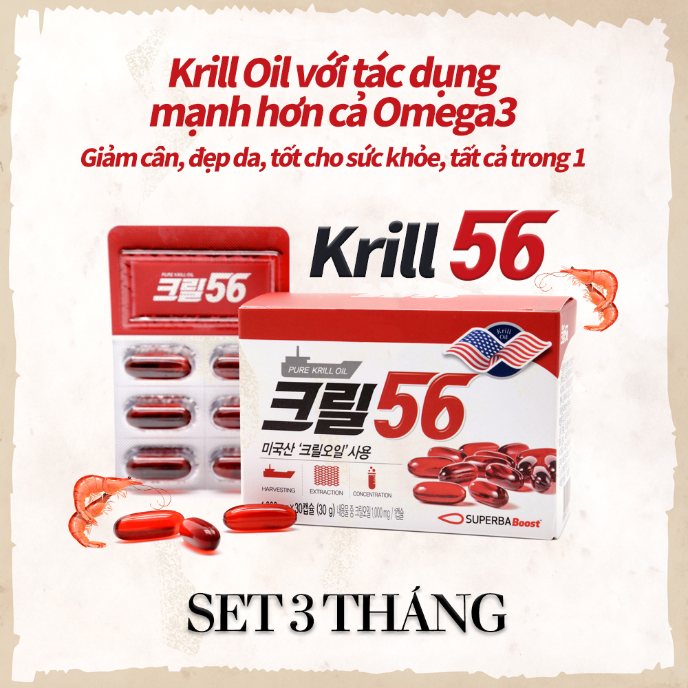 [Krill Oil] Set 3 Tháng Dầu Nhuyễn Thể Krill56 Hỗ Trợ Giảm Cân Đẹp Da Tốt Cho Sức Khỏe Krill Oil Tốt Hơn Cả Omega3 Hàn Quốc