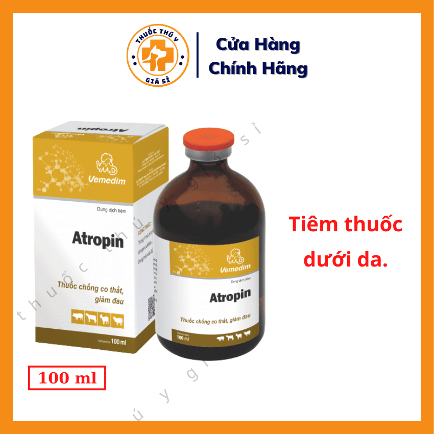 Vemedim Atropin 100ml - Giảm Đau Chống Co Thắc Viêm Lép Dạ Dày Ruột - Thú Y Giá Sỉ