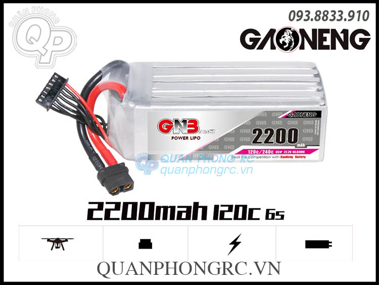 GNB 2200mAh 6S 120C 22.2V LiPo Battery XT60 Plug