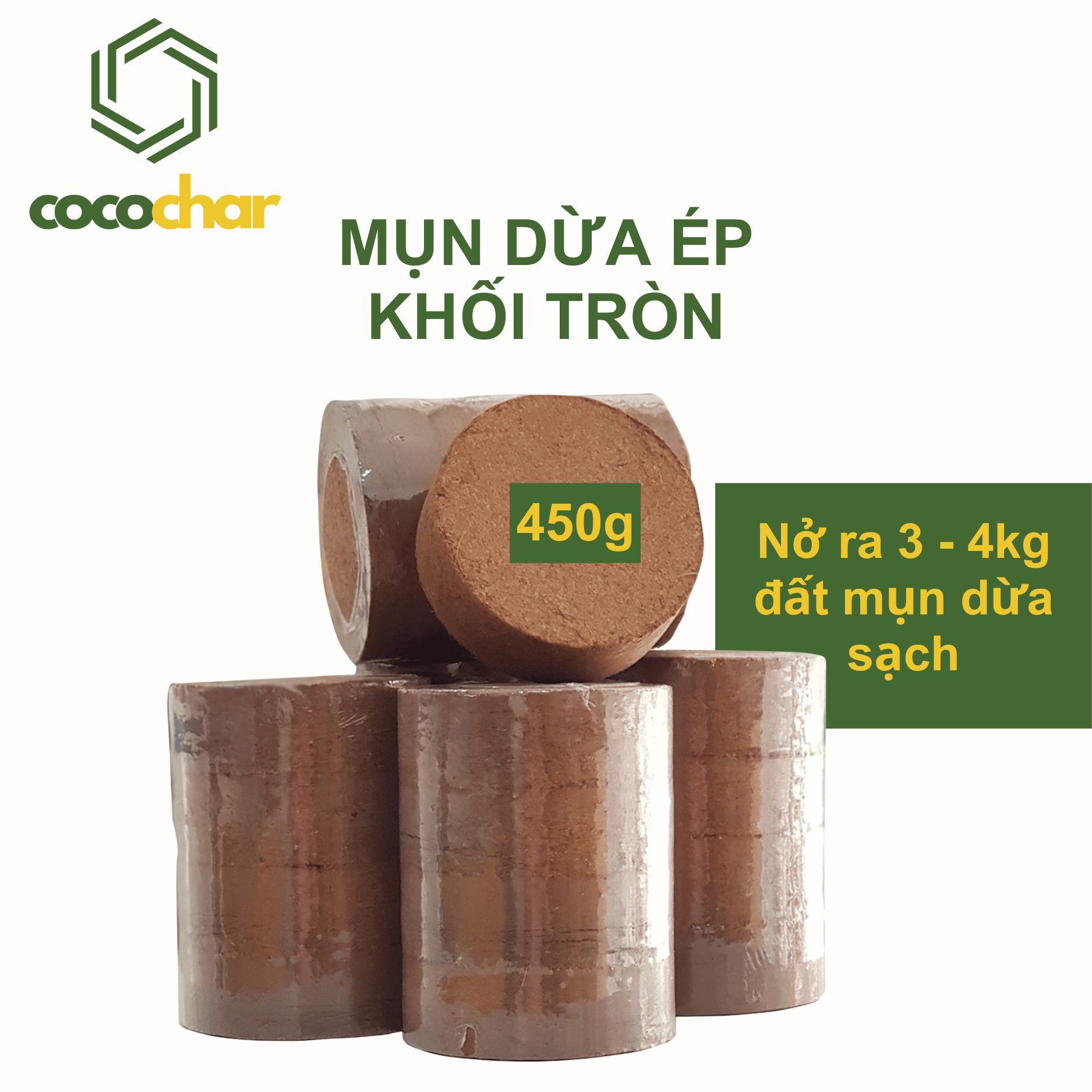 combo 3 viên Đất nén hữu cơ Cocochar mụn xơ dừa bánh lớn đã qua xử lý trồng rau trộn giá thể trồng c